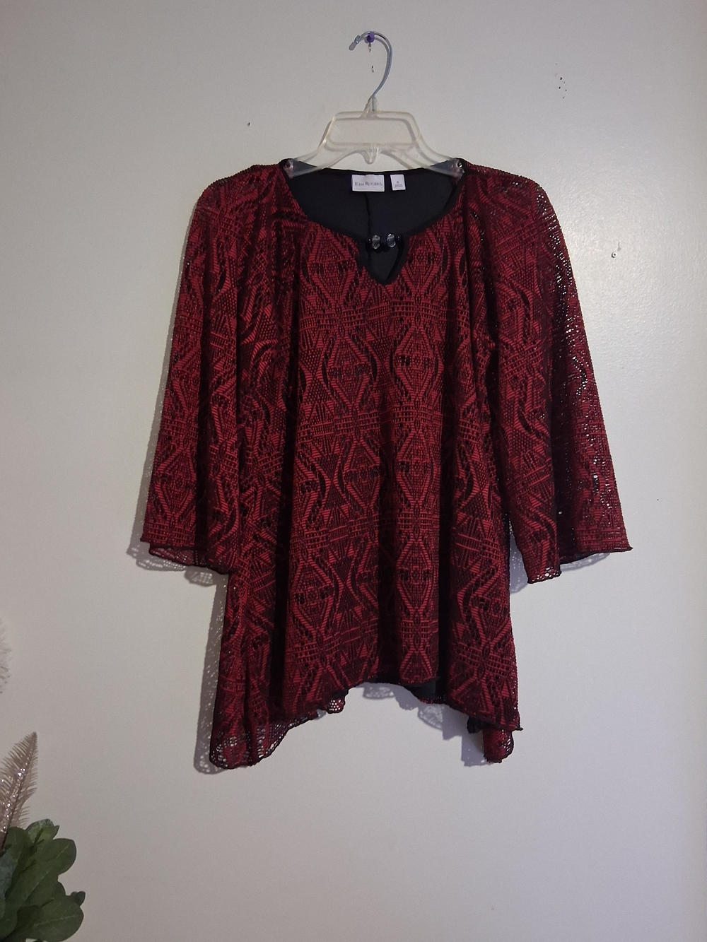 Kim Rogers Burgundy Lace Overlay Tunic with Keyhole